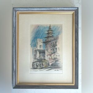 Vintage Framed Matted Alec Stern “Cable Car Rush - California St”